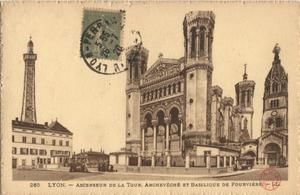 Ascenseur de la Tour Archevêché et Basilique de fourviere 1905
