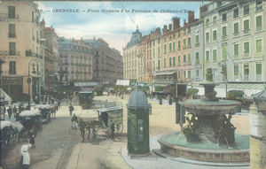 Grenoble, fontaine lavalette & la place Grenette 1880