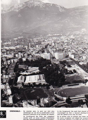 Vue aérienne de Grenoble et du parc paul mistral avant les JO de 68 1960