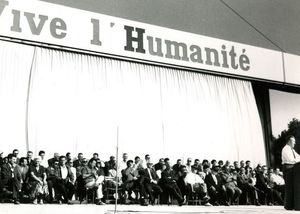 Fête de l'Humanité-Tribune Georges Séguy, Guy Marchais et Maurice Torez 1961