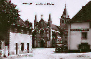 Corbelin, le prieuré, l'église et l'Hôtel de Voyageurs 1900