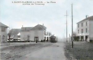 Arrivée du Tramway, à Saint Clair de la Tour 1910
