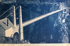 Pont suspendu de Ponssonas, 100m au dessus du Drac 1910