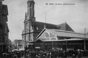 Les Halles et Église Saint Louis (détruite en 1944) 1910