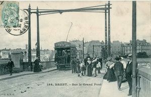 Ancien tramway de Brest sur le Grand Pont 1900