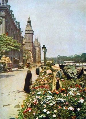 Marchande de fleurs, quai de la Corse, île de la Cité 1910
